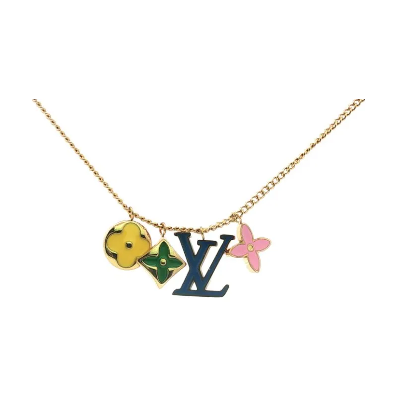 L&V - Logo w Flowers Semi Long Necklace