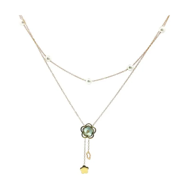 Star Flowers w 2 Pearls Necklace