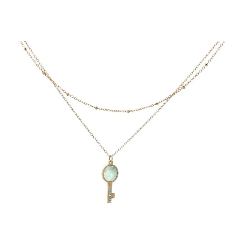 Pearl Key w 2 Chains Necklace