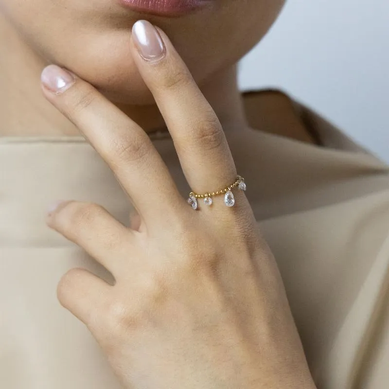 7 Crystal Beads Chain Ring (Free Size)