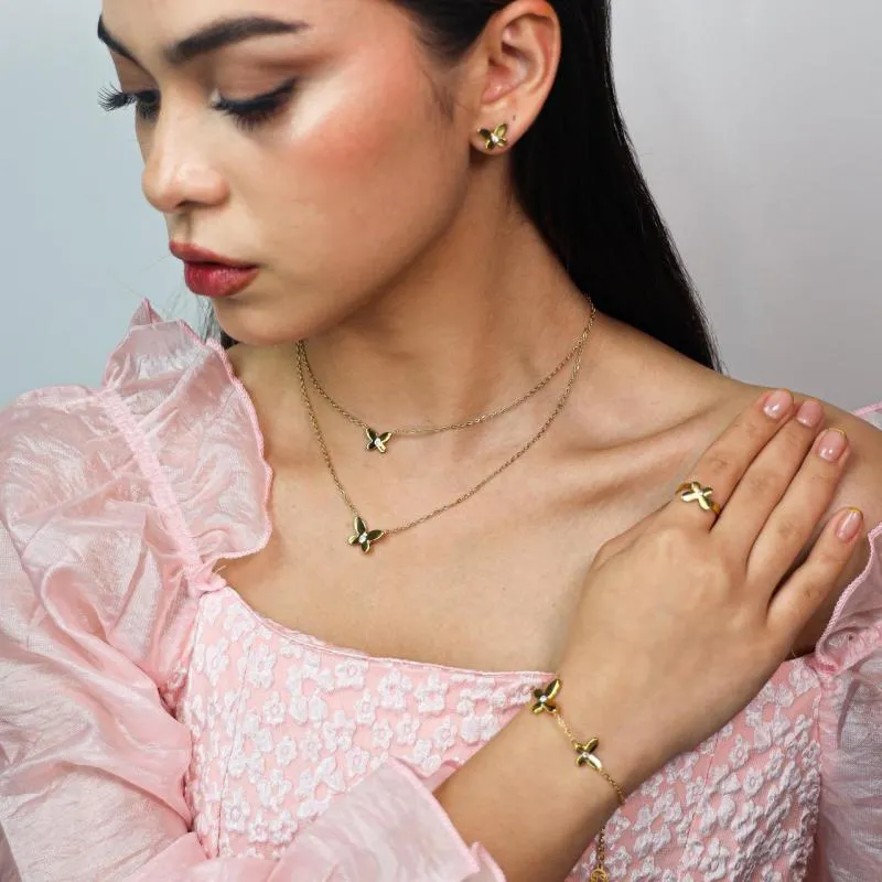 Full Set - 2 Line Solid Butterflies w Diamond