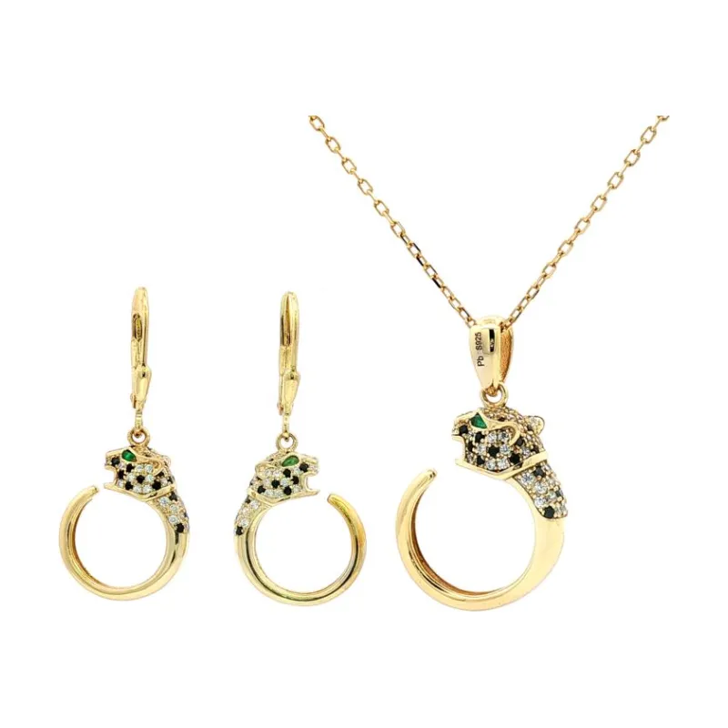 OS Set Green Eye Small Full Stone Cuff Panter Head