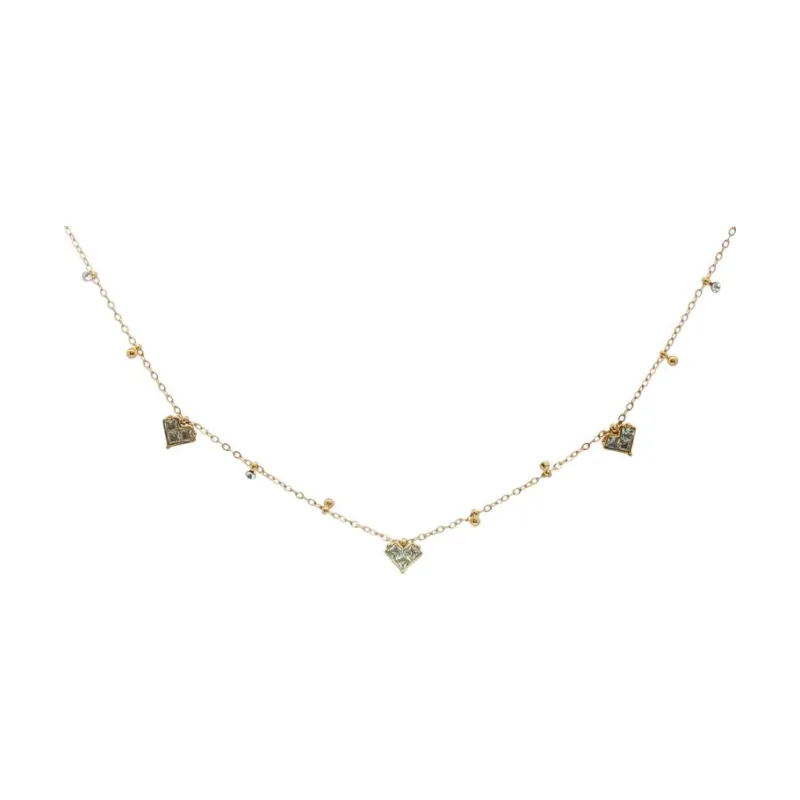Triple Stone Heart W Beads Choker