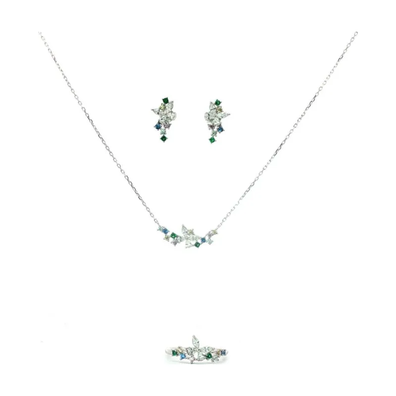 OS Set Uneven Colored Tiny Stones With Small Crystal Flower