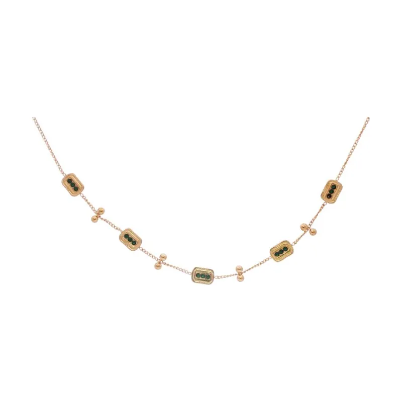 Golden Beads W Emerald Housed Rectangle Choker
