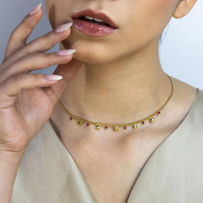 Dual Line Square Pyramid W 6 Sapphires Choker