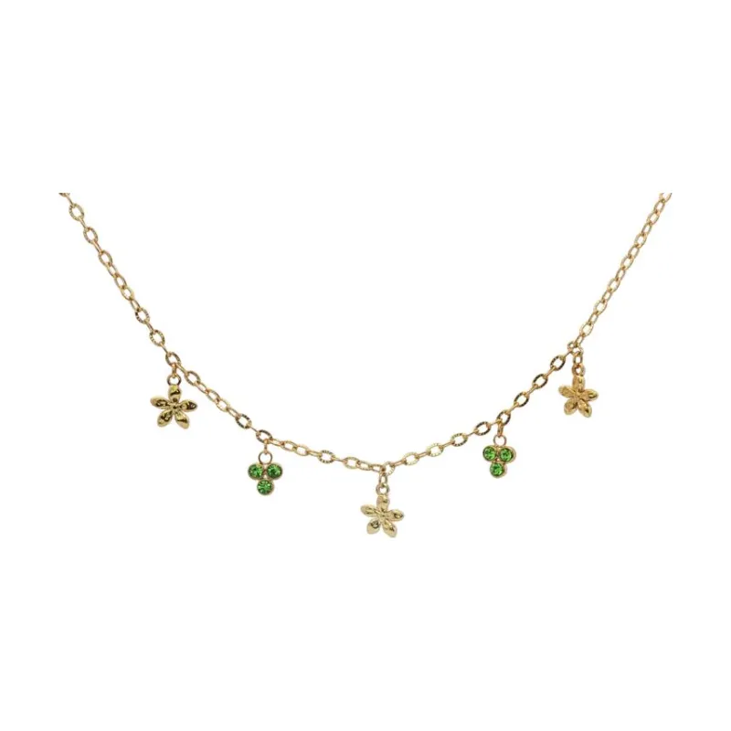Tri Floral W Green Stones Choker