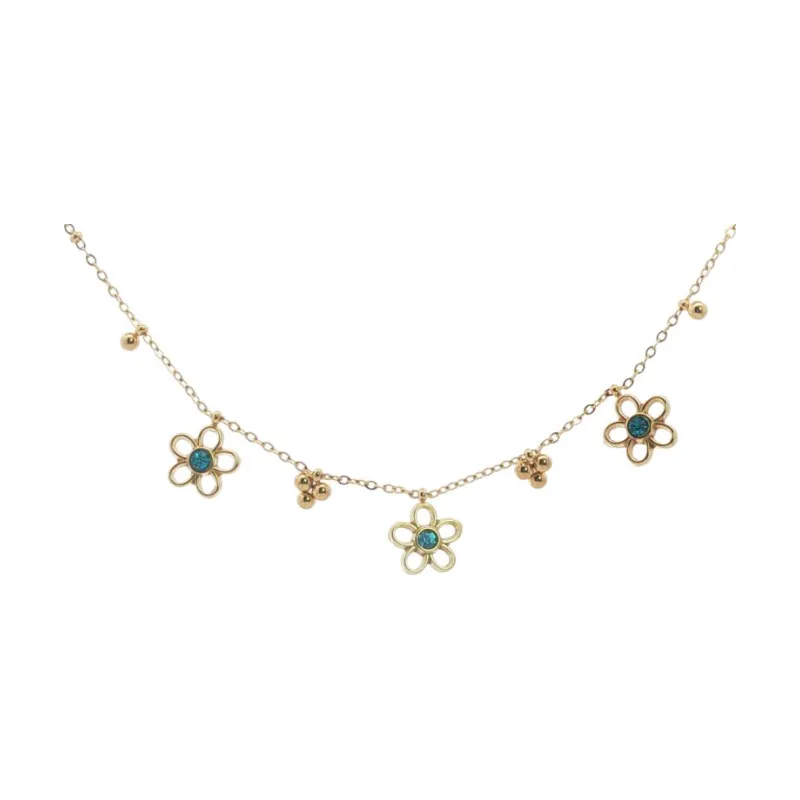 Open Blut Stone Flowers W Golden Beads Choker