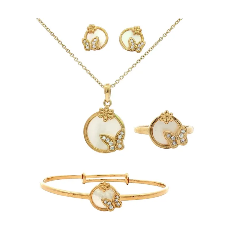Os Mini Round Pearl With Tiny flower Full Stone Butterfly Set