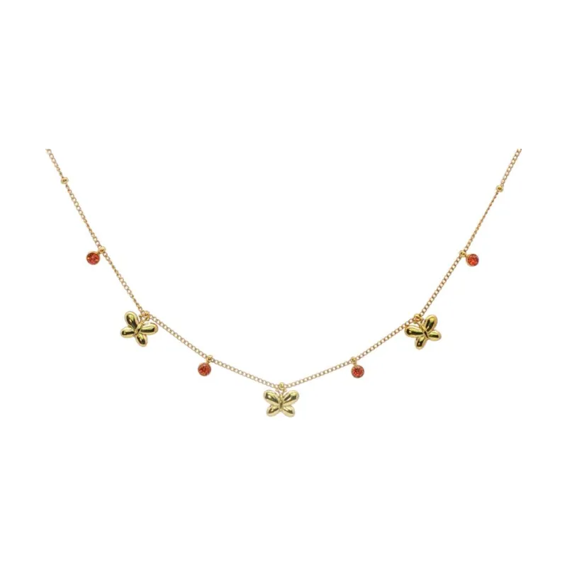 Triple Butterfly W Orange Stones Choker