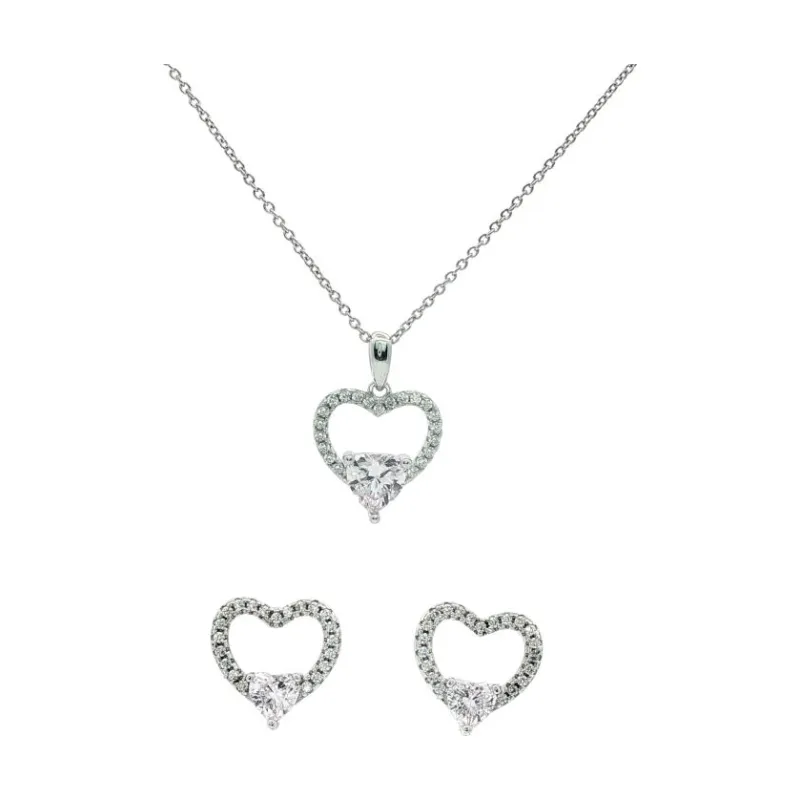 OS Set Full Stone Hollow Heart With small Pink Heart