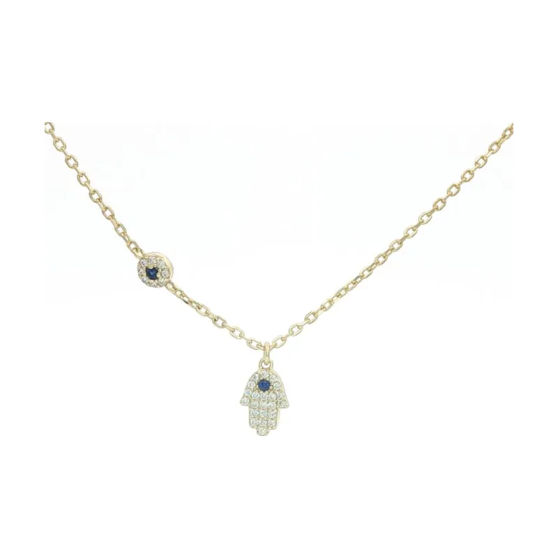 OS Tiny Full Stone Palm Eye Necklace 