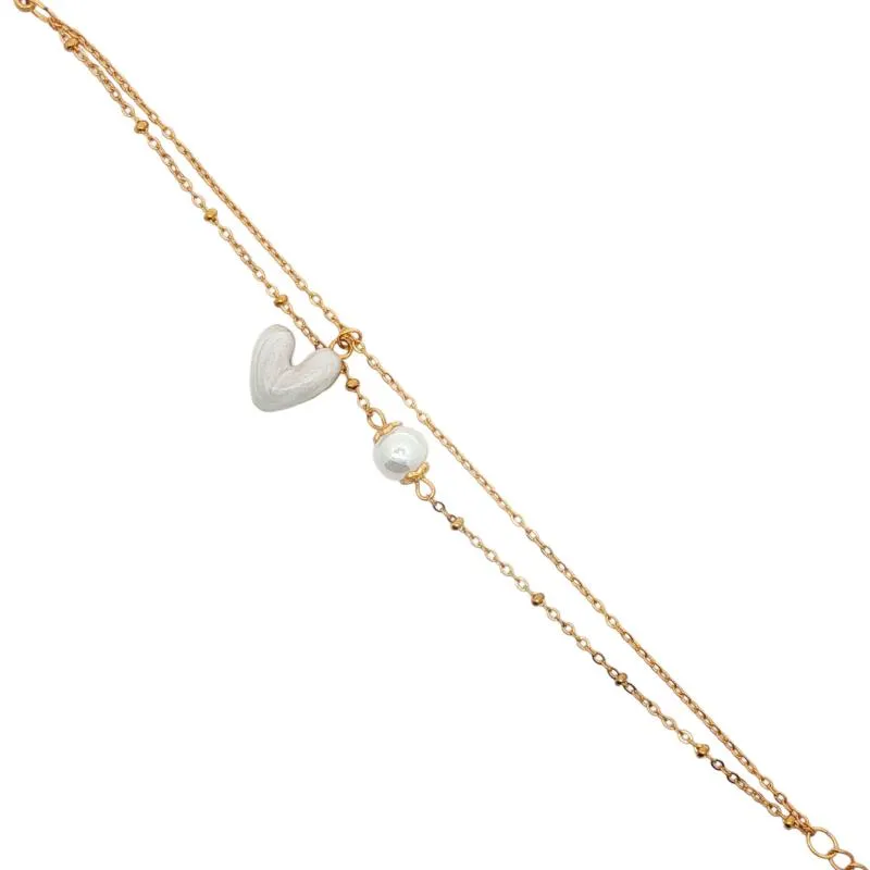 Mini - Double layered chain w pearl heart & accent pearl
