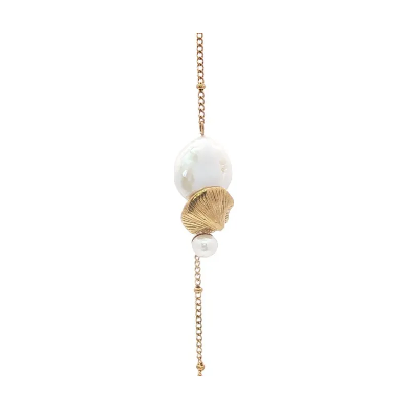 Mini - Large cultured pearl & seashell bracelet
