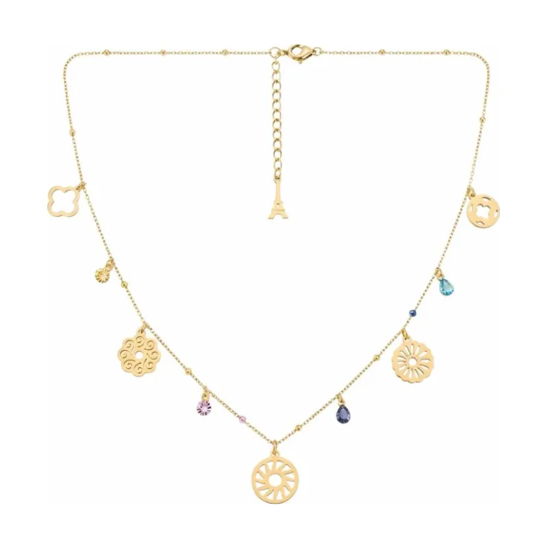 Multi Flower w Colour Gems Choker