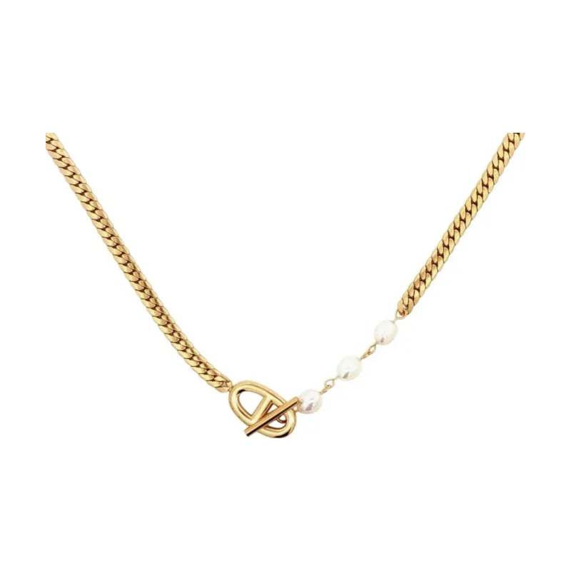 3 Pearls & Logo Thick Chain Choker