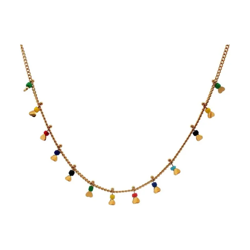 Multi Coloured Beads w Hearts Choker