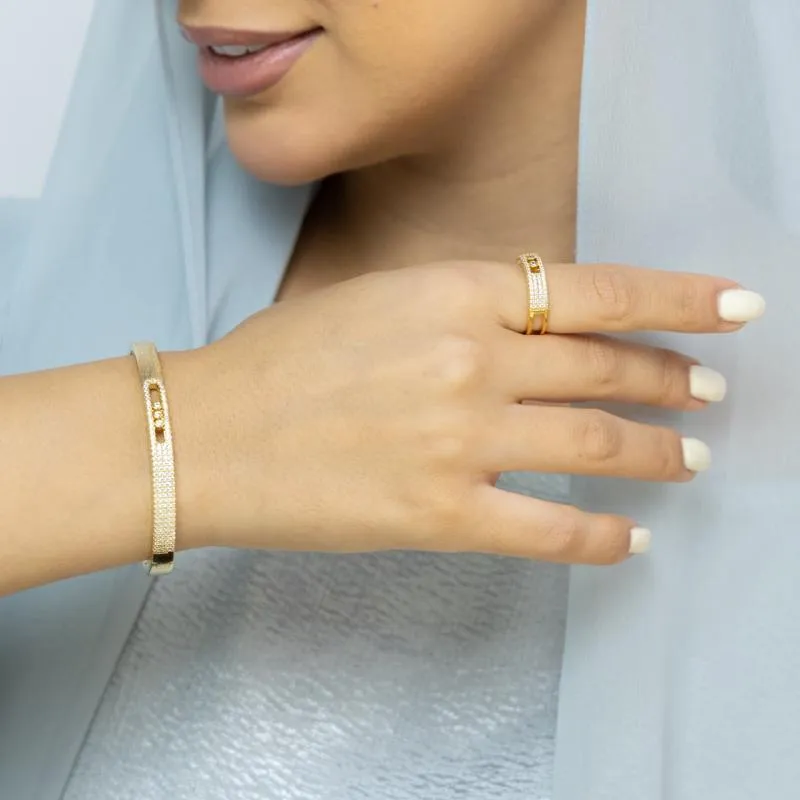 SA Bangle Set - Sliding Crystal Brushed Cuff