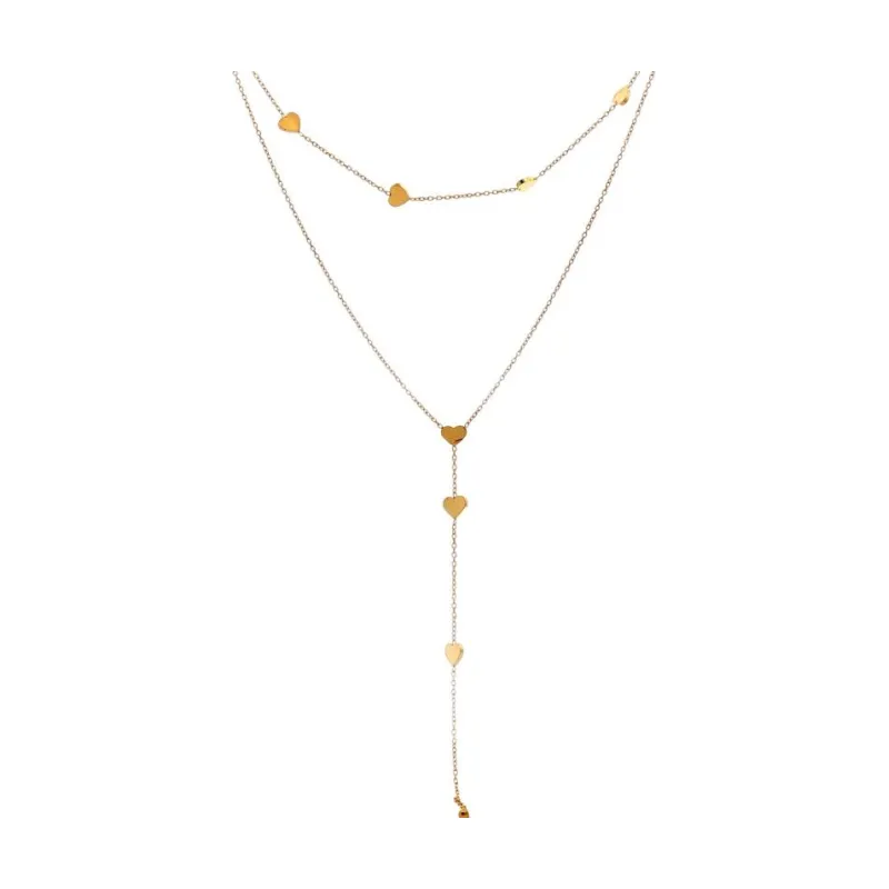 2 Chains Hearts w Long Pendant Necklace