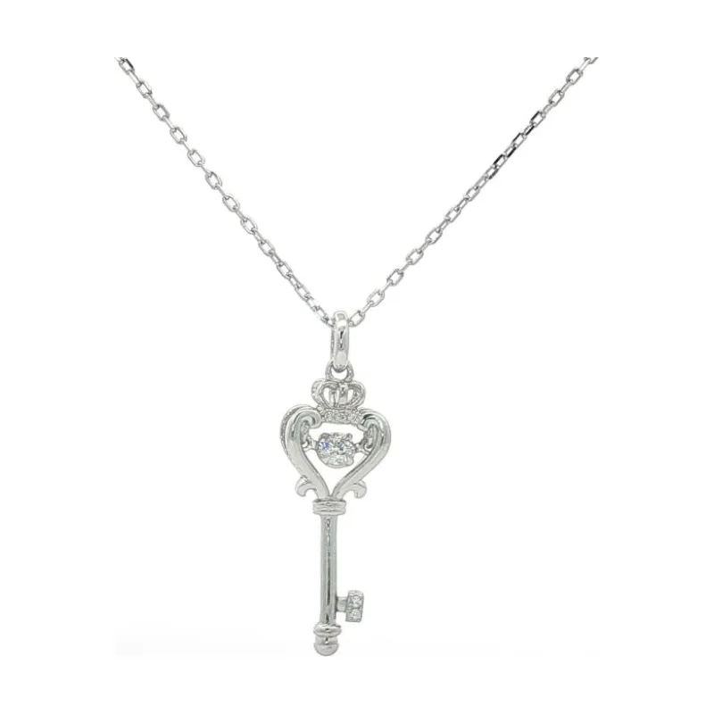 OS Full Stone Key Diamond with Small Crown Necklace
