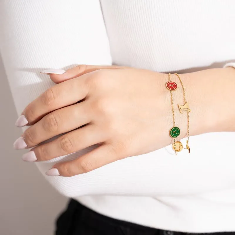 L&V - Colored Circles w 2 Chains Bracelet