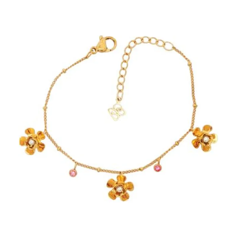 Mini - 3 floral charm w pearl & pink stones
