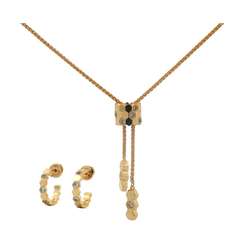 CHAU - Hexagonal Tube w Studs Lays Necklace Set