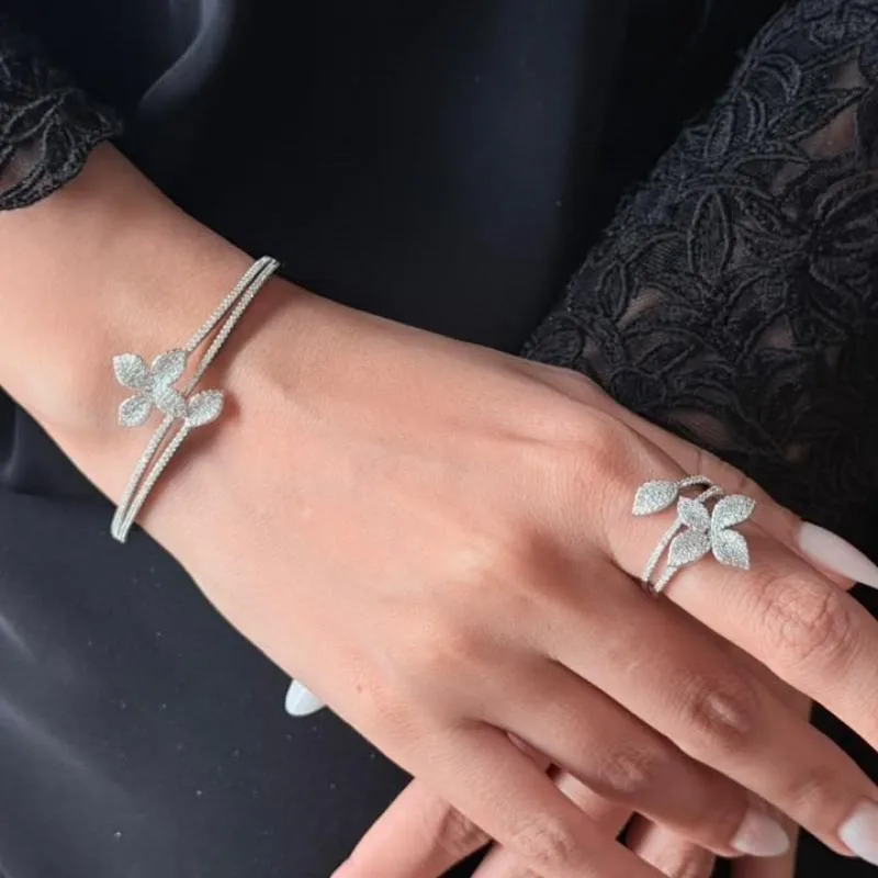 SA Bangle Set - Triple Tier Crystal Flower Cuff (S)