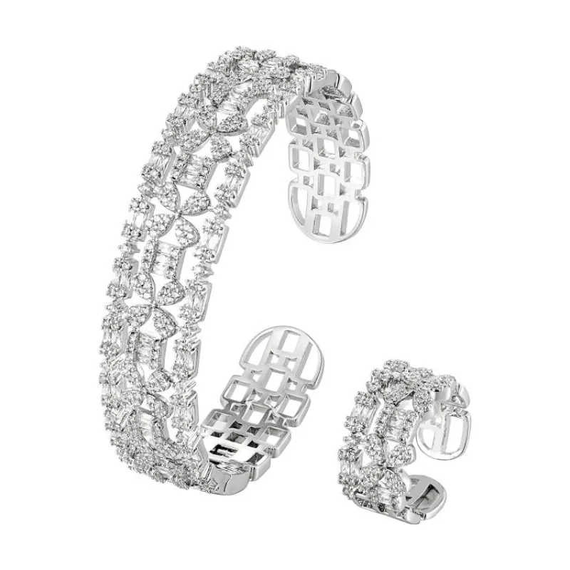 SA Bangle Set - Mosaic & Square Crystal Cuff (S)
