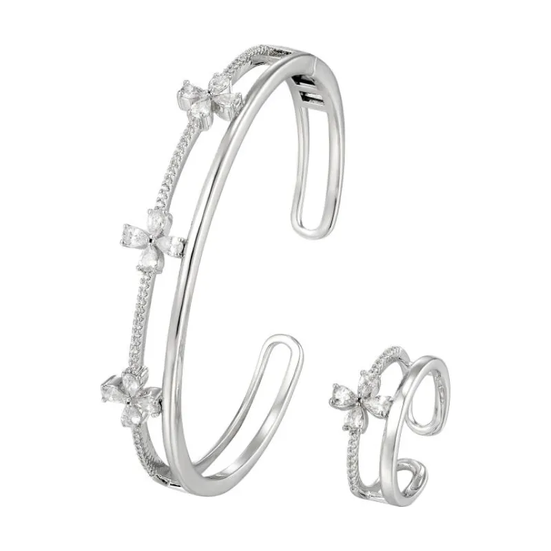 SA Bangle Set - Dual Line 3 Crystal Flower (S)