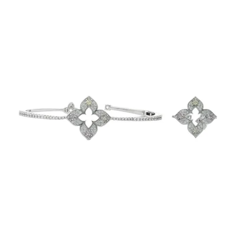 SA Bangle Set - FS Hollow Flower w Multi Tiny Colored Stones (S)