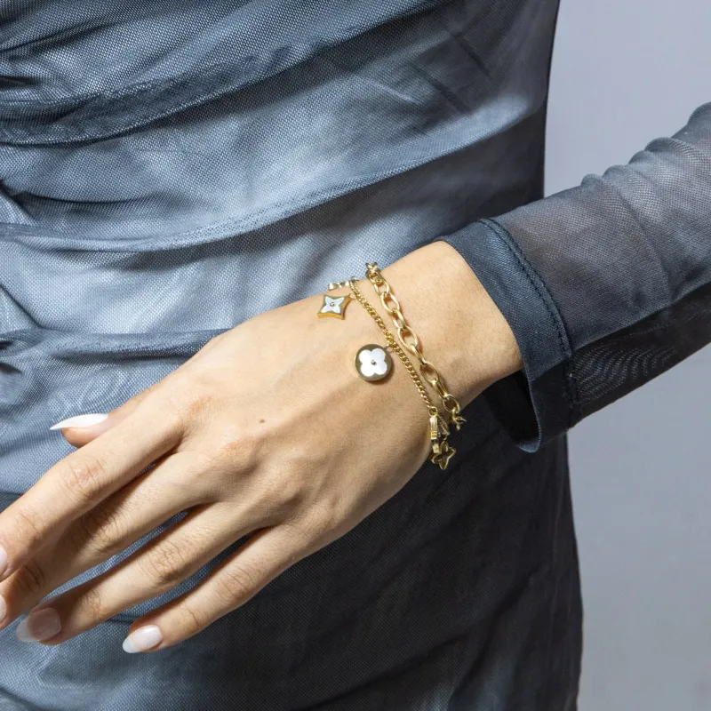 L&V - Flowers w 2 Chains Bracelet