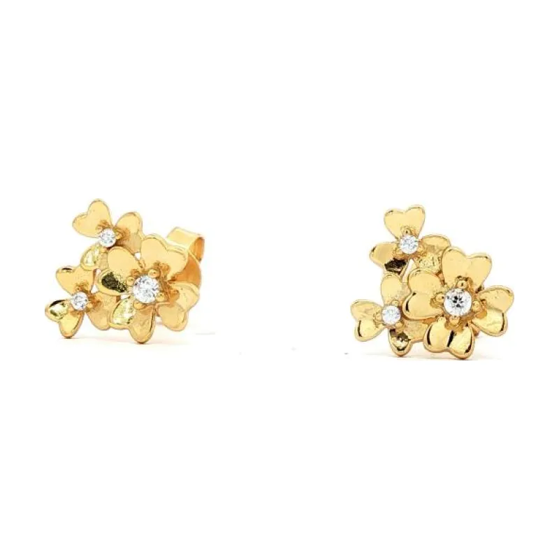 OS Three Little Flower With Stone Earrings 