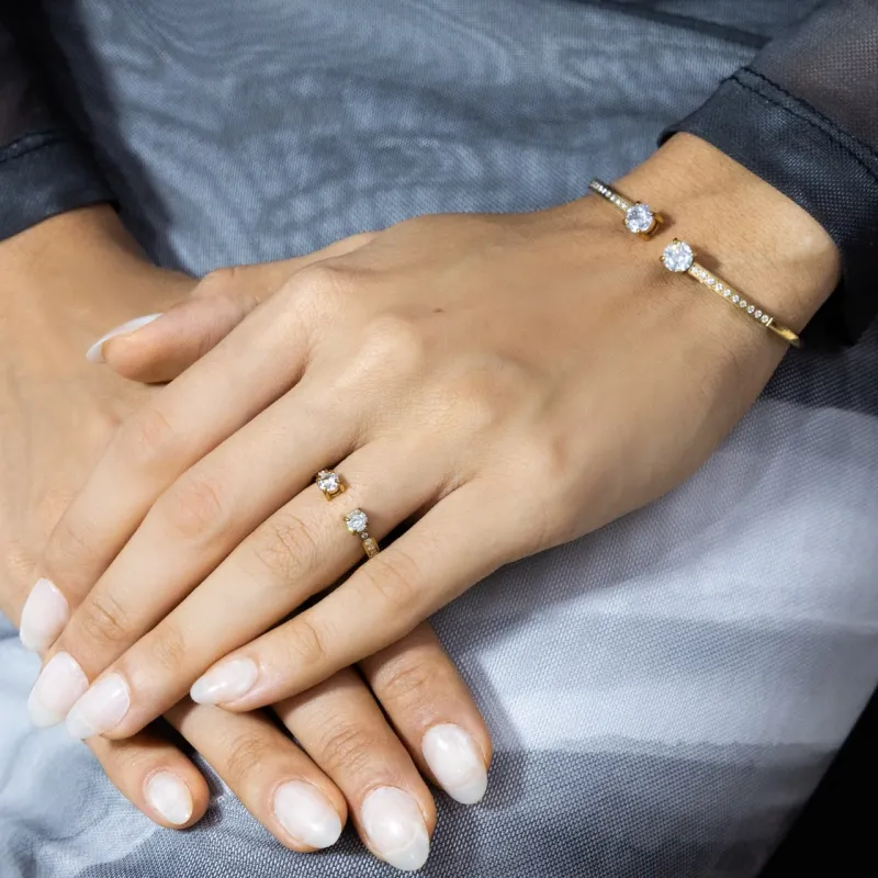 Bangle Set - Dual Crystal Open Cuff