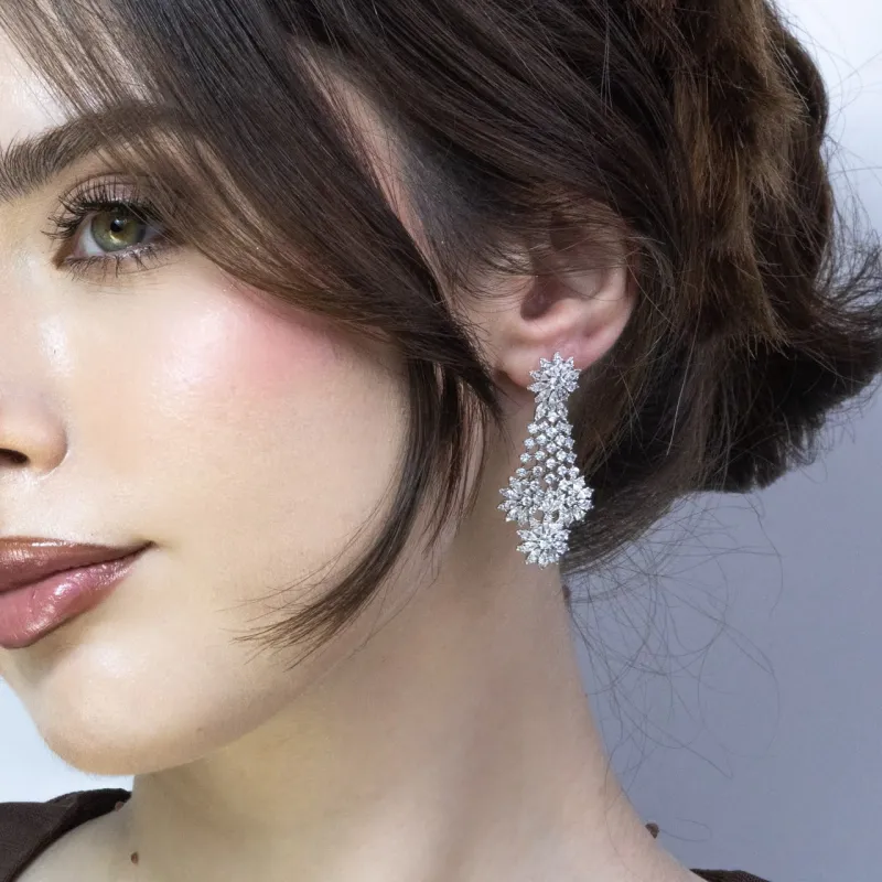 SA Earrings - Drop Flowers w CZ Stones