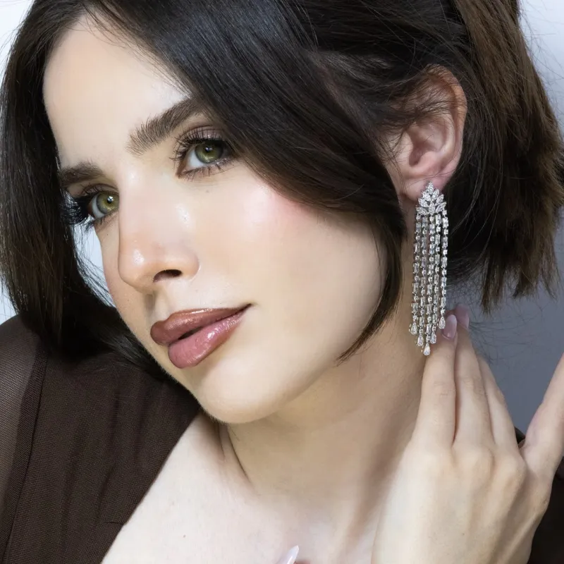 SA Earrings - Leaf Top Dangling Crystal