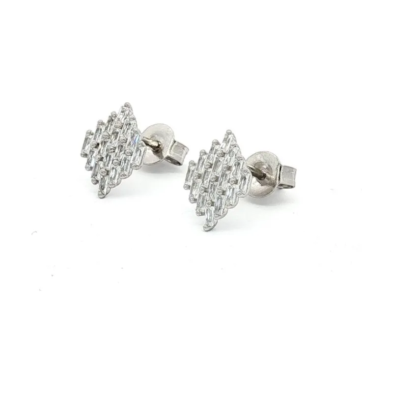 OS Sparkling Rhombus Shape Stud Earrings 