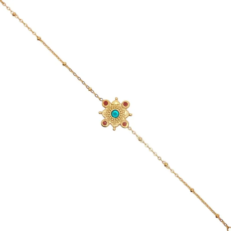 Mini - Floral motif w red chalcedony & blue turquoise