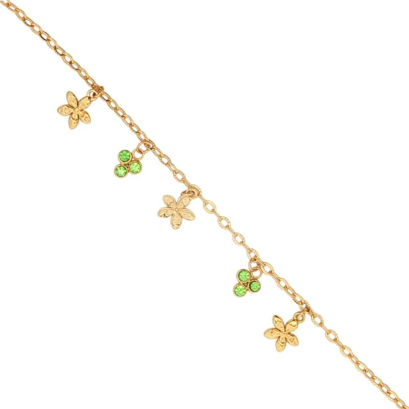 Mini - Golden flower charm w green crystals