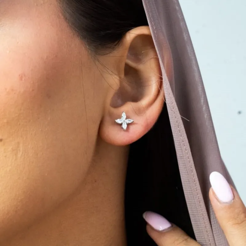 OS - Crystal 4 Petal Tiny Flower Earring