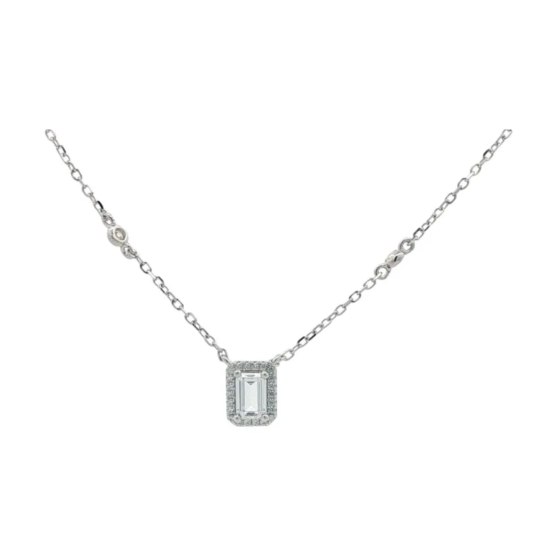 OS - Rectangular Halo Drop Necklace