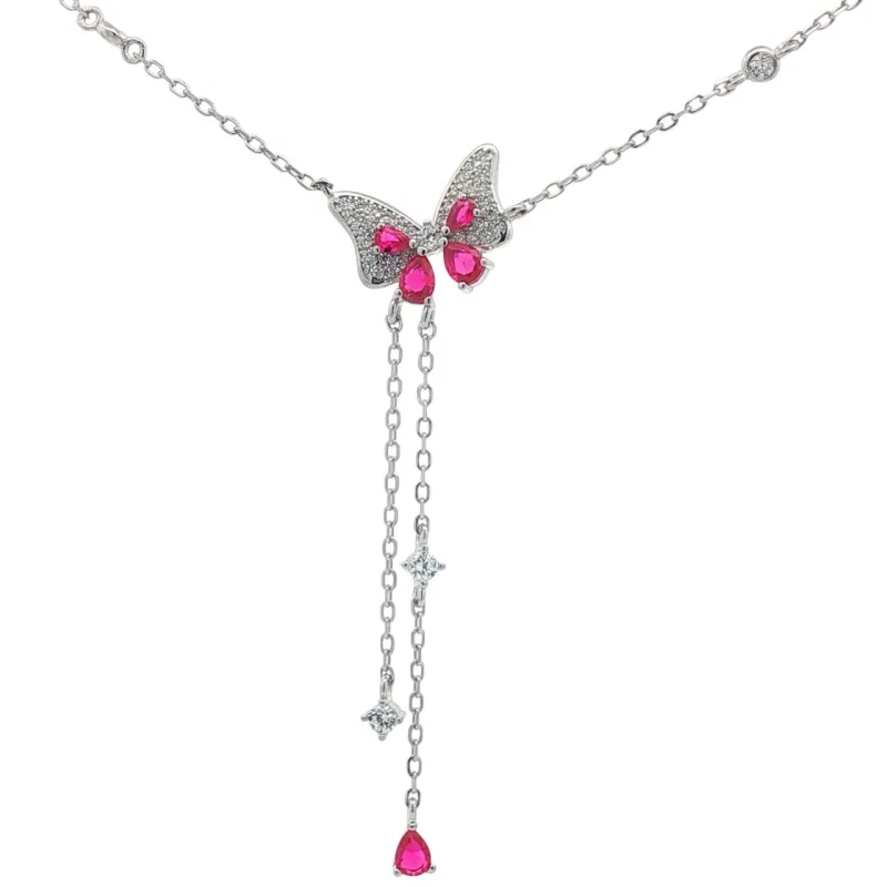 OS - Crimson Butterfly Drop Necklace