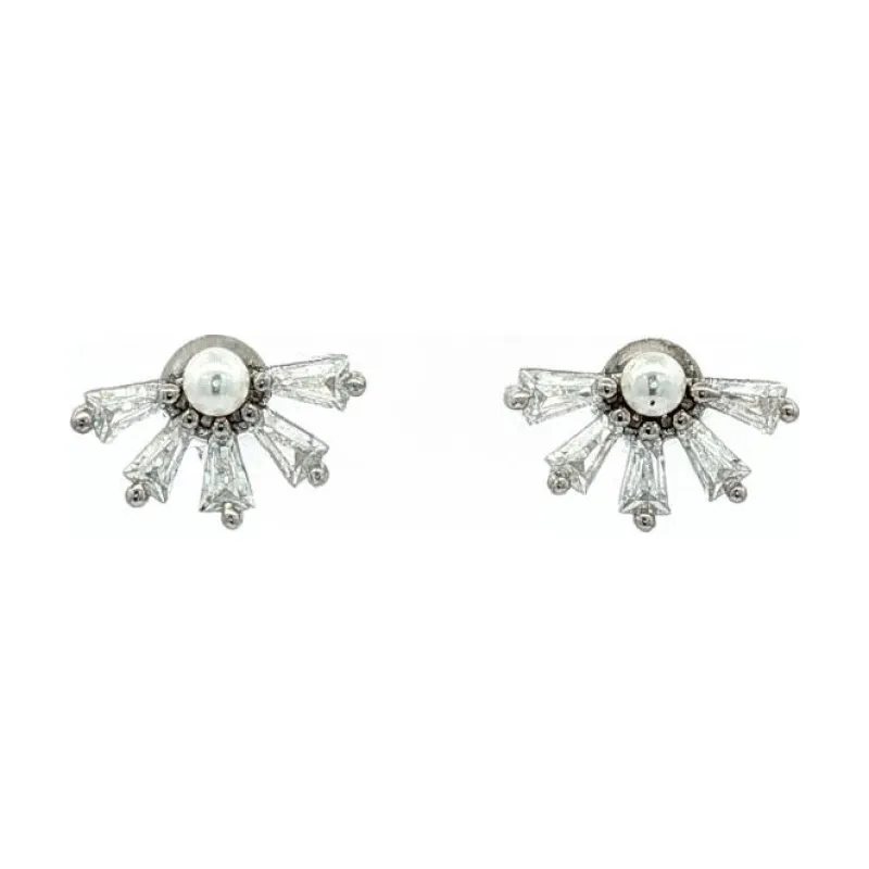 OS Half Flower With Pearl Sparkling Stones Earrings