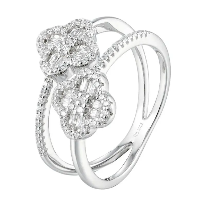 OS dual Line Sparkling Flower Ring