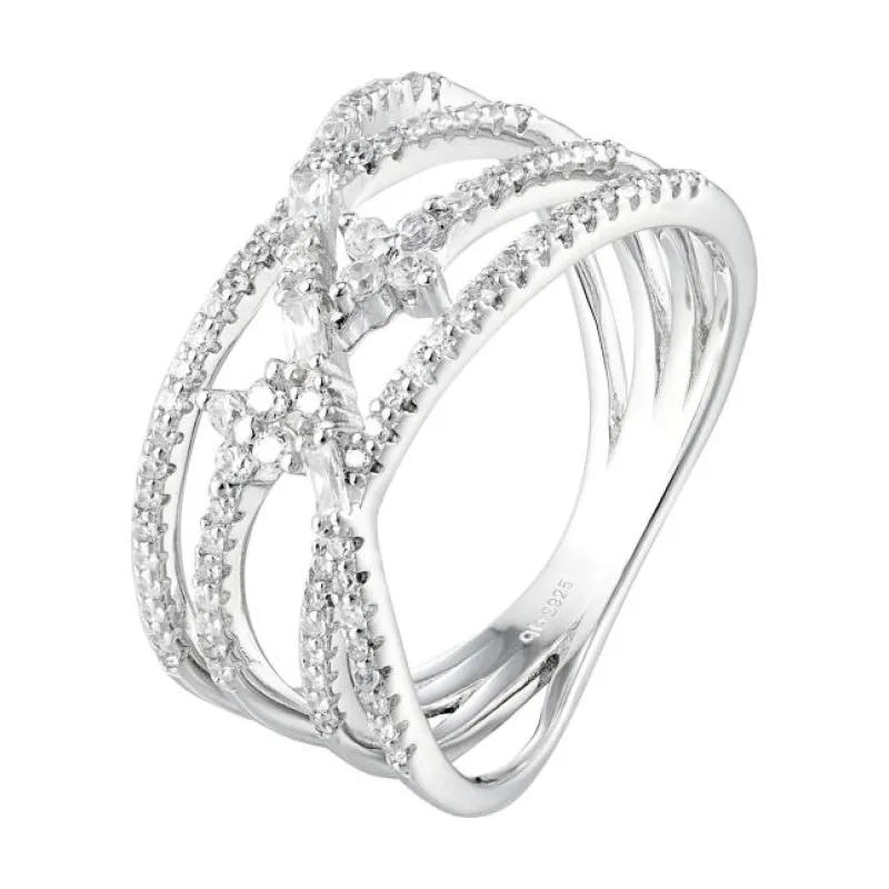 OS Multi Row Crossover Tiny Flower Ring