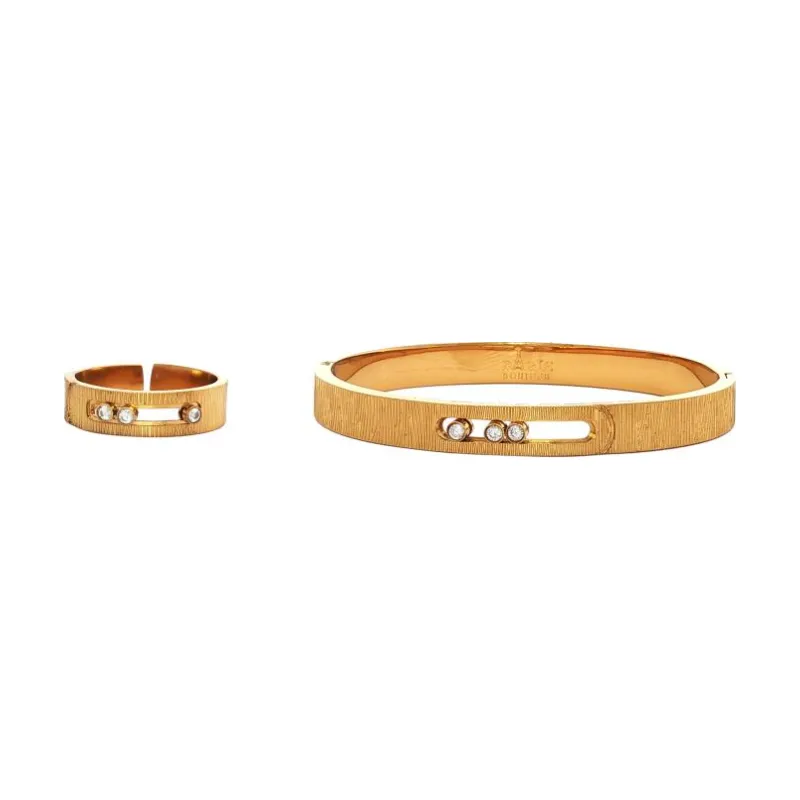 Bangle Set - Ribbed Sliding Stone
