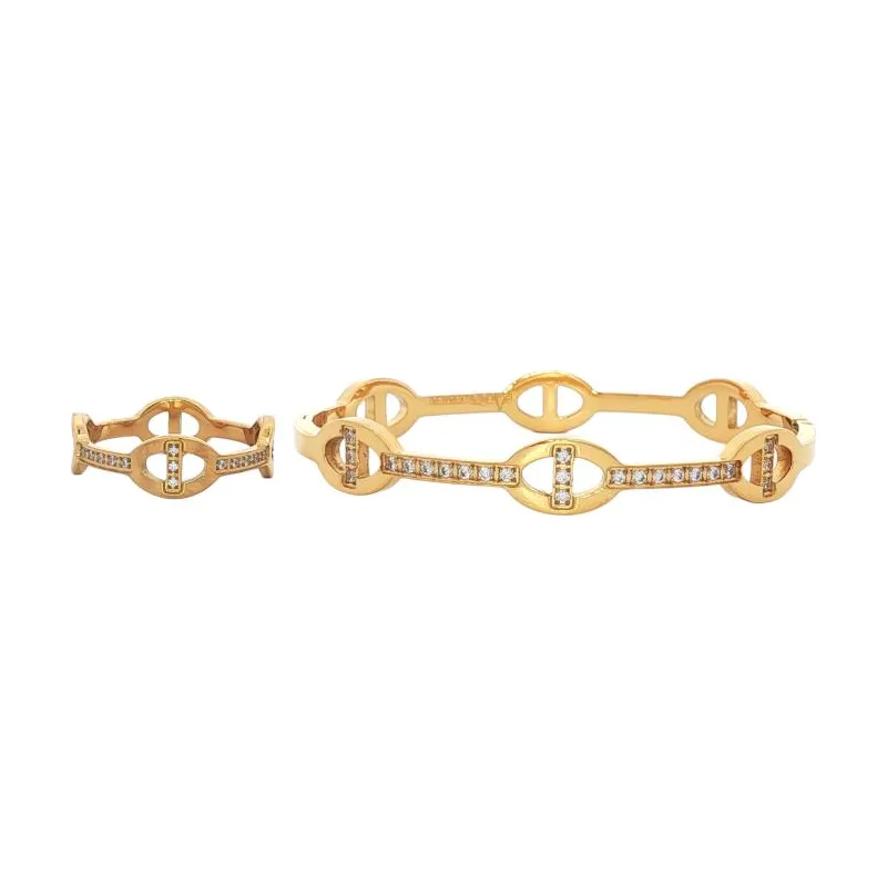 Bangle Set - Crystal anchor 6 chain