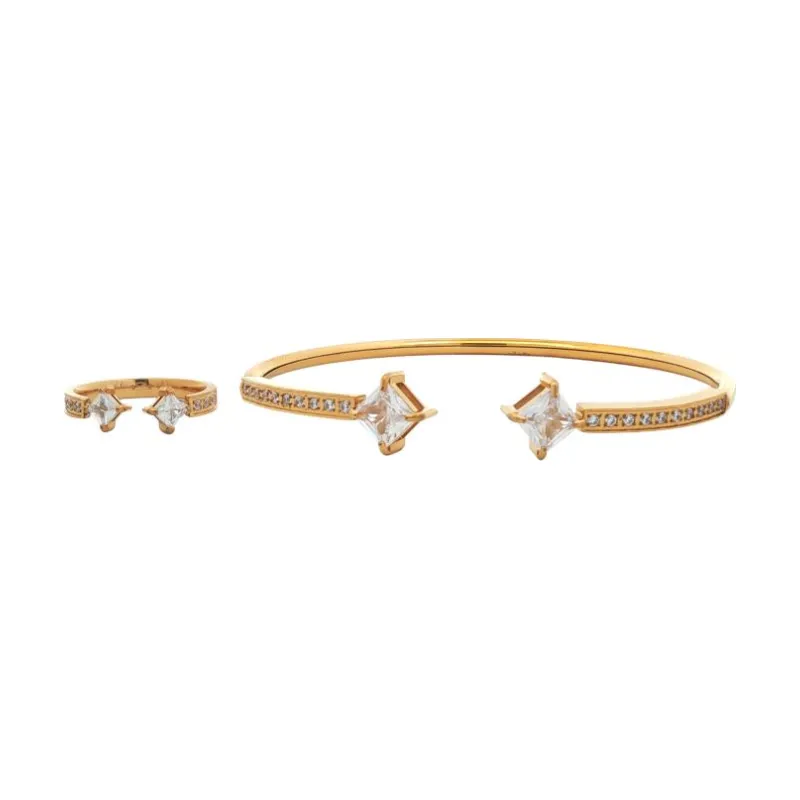 Bangle Set - Dual Square Crystal Open Cuff