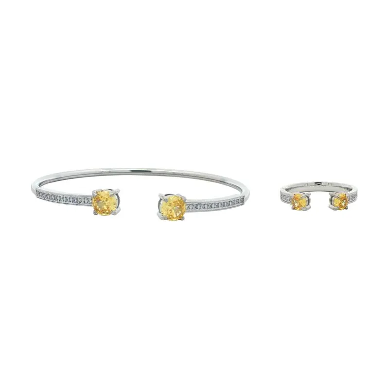 Bangle Set - Dual Crystal Open Cuff