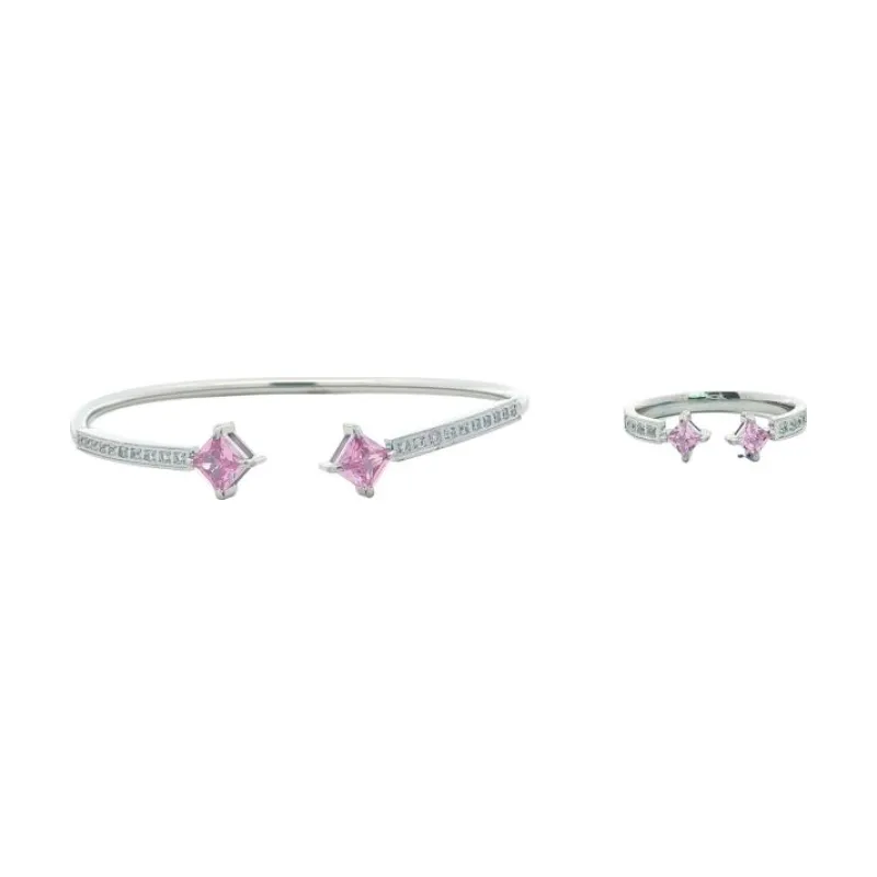 Bangle Set - Dual Square Crystal Open Cuff